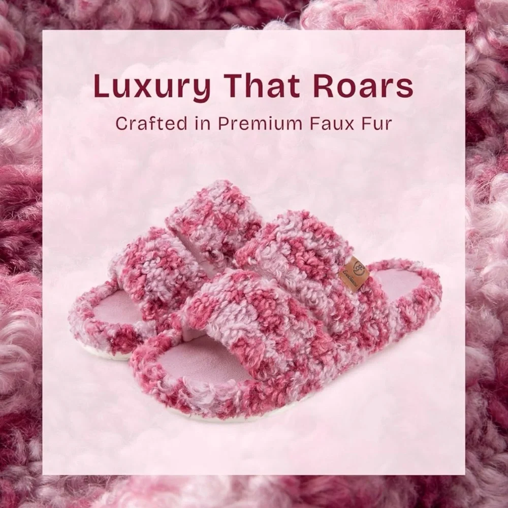 Cozy Pink EverFoams Womens Fuzzy Open-toe Slippers Soft Comfy - Picture 4 of 6